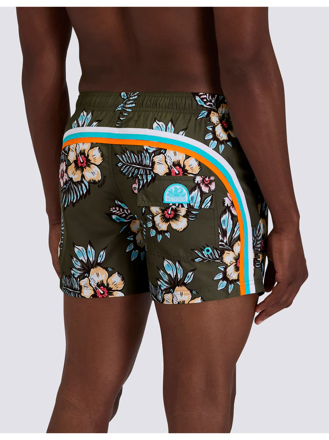 Sundek Bloemenprint Zwembroek - Dark Ar Green-100% polyester-HEREN BROEKEN-Groen