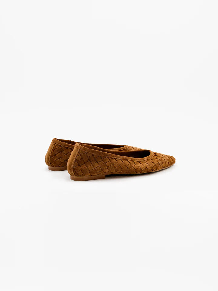 Toral Ginebra Woven Suede Ballerinas – Cognac-DAMES SCHOENEN-Bruin