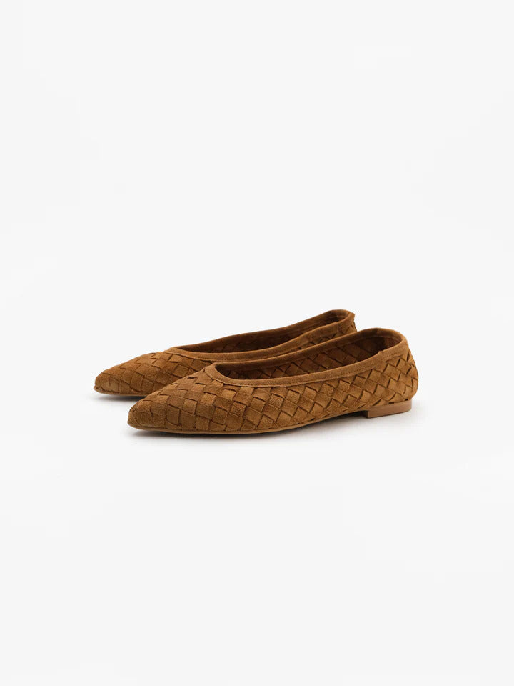 Toral Ginebra Woven Suede Ballerinas – Cognac-DAMES SCHOENEN-Bruin