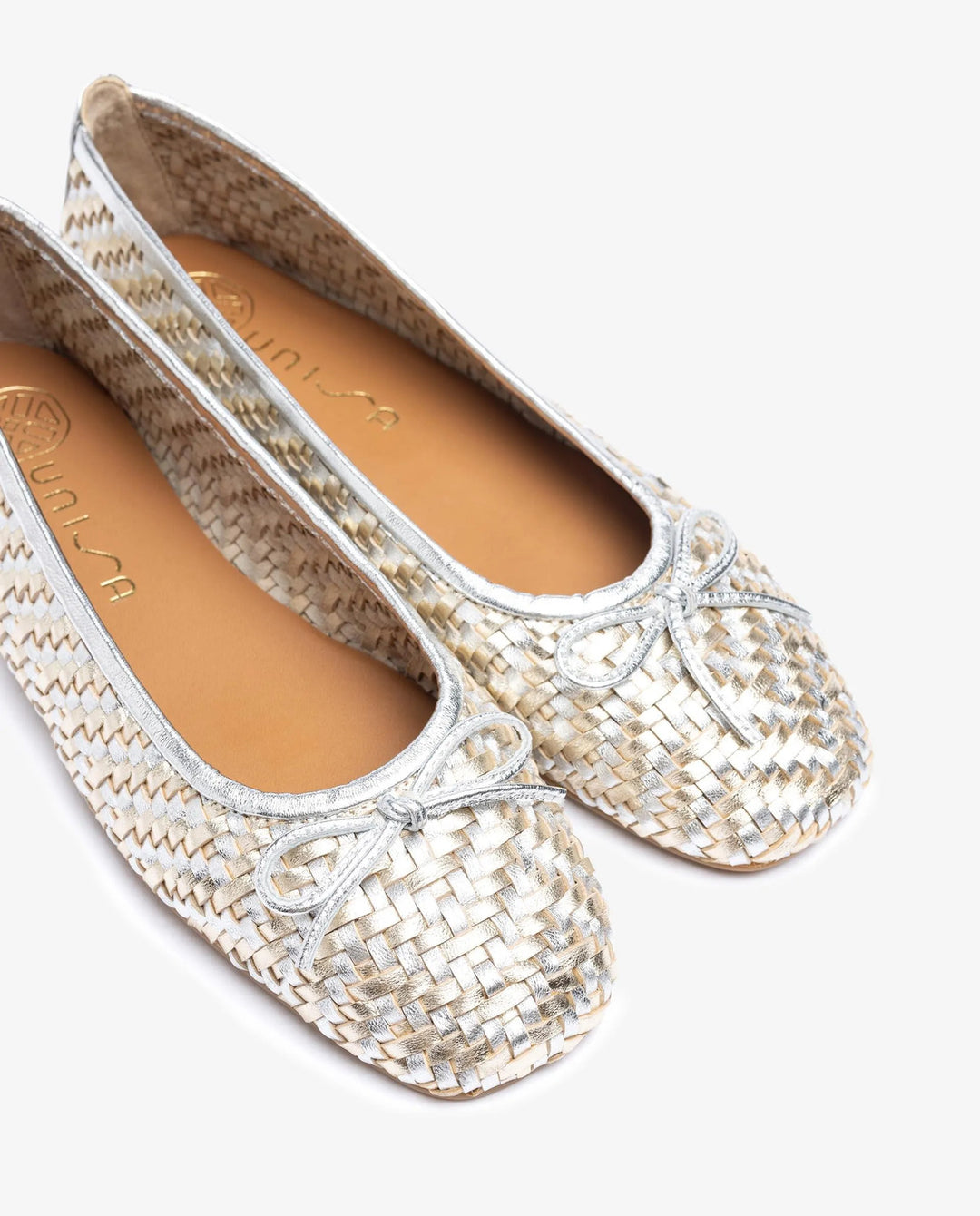 Unisa ballerina's van gevlochten leer-DAMES SCHOENEN-Zilver