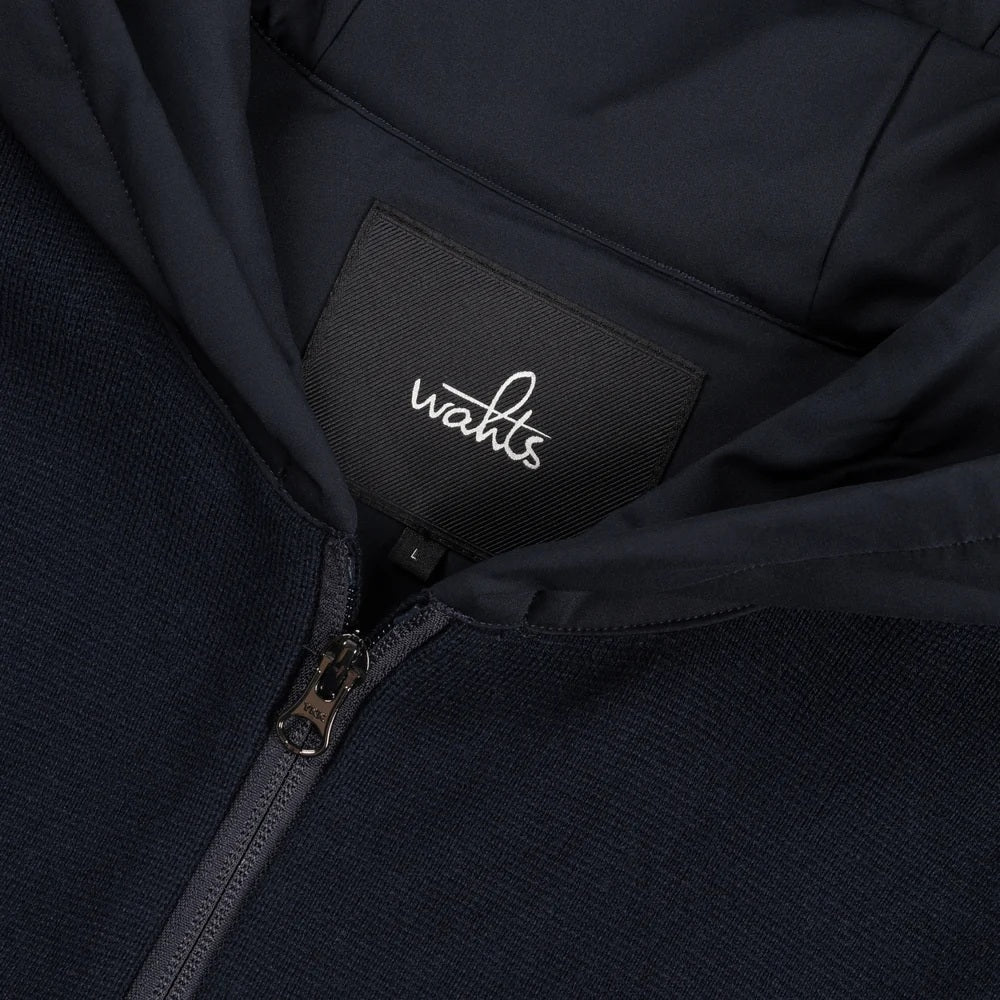 WAHTS Francis Vest – Blauw-70% katoen, 30% merino<br />Capuchon: 83% polyamide, 17% elastaan-HEREN TRUIEN & VESTEN-Blauw