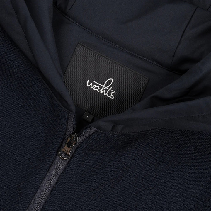 WAHTS Francis Vest – Blauw-70% katoen, 30% merino<br />Capuchon: 83% polyamide, 17% elastaan-HEREN TRUIEN & VESTEN-Blauw