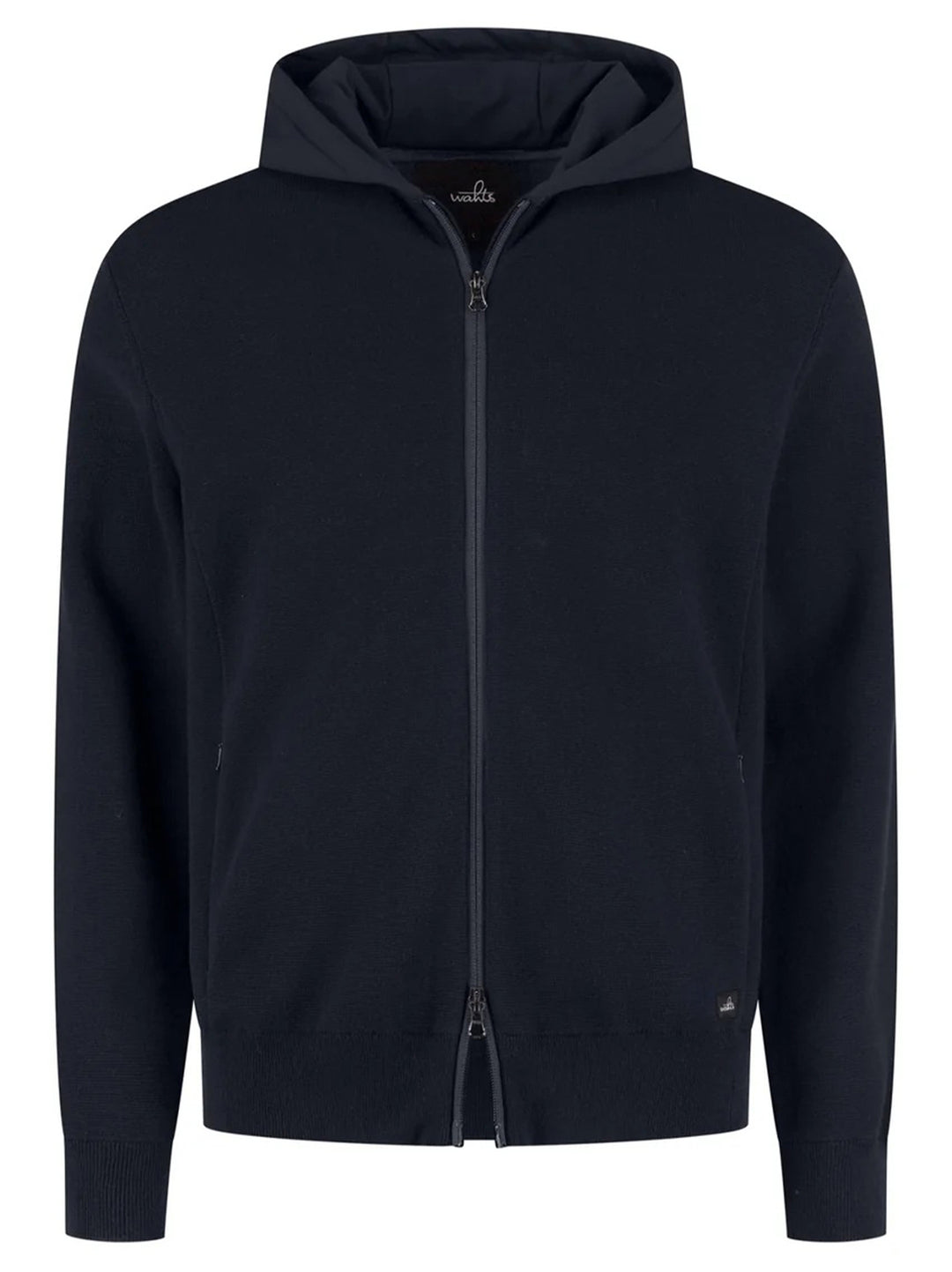 WAHTS Francis Vest – Blauw-70% katoen, 30% merino<br />Capuchon: 83% polyamide, 17% elastaan-HEREN TRUIEN & VESTEN-Blauw