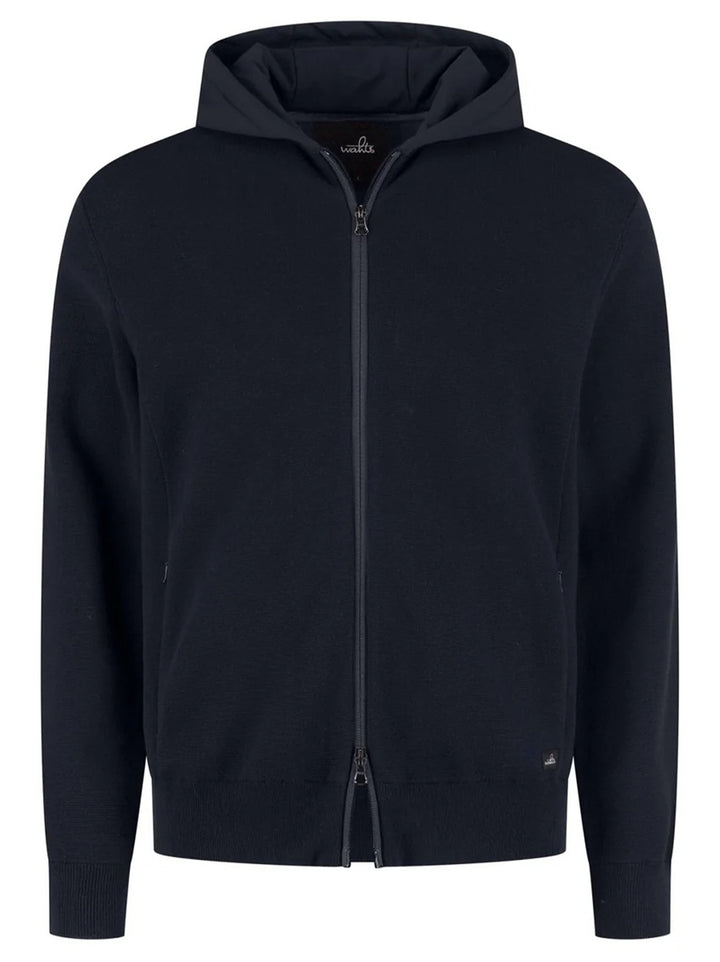 WAHTS Francis Vest – Blauw-70% katoen, 30% merino<br />Capuchon: 83% polyamide, 17% elastaan-HEREN TRUIEN & VESTEN-Blauw