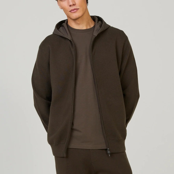 WAHTS Francis Vest – Groen-70% katoen, 30% merino<br />Capuchon: 83% polyamide, 17% elastaan-HEREN TRUIEN & VESTEN-Groen