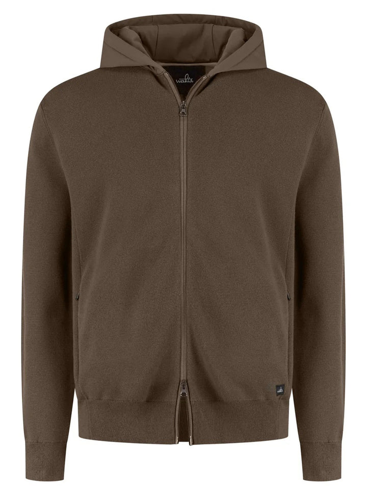 WAHTS Francis Vest – Groen-70% katoen, 30% merino<br />Capuchon: 83% polyamide, 17% elastaan-HEREN TRUIEN & VESTEN-Groen
