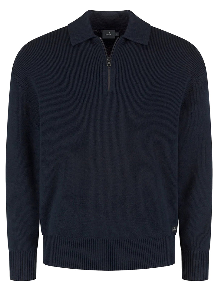 WAHTS Wells Half Zip – Blauw-70% katoen, 30% merino wol-HEREN TRUIEN & VESTEN-Blauw