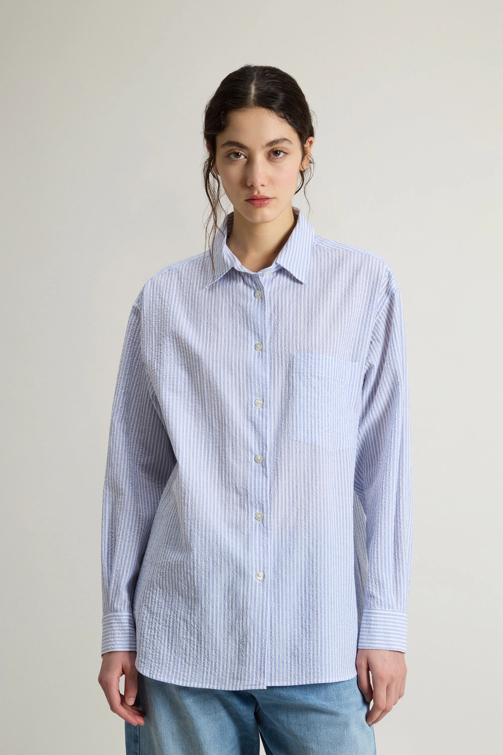 Woolrich Blouse Blue-Buitenste: 99% Katoen, 1% Elastane-DAMES TOPS & BLOUSES-Blauw