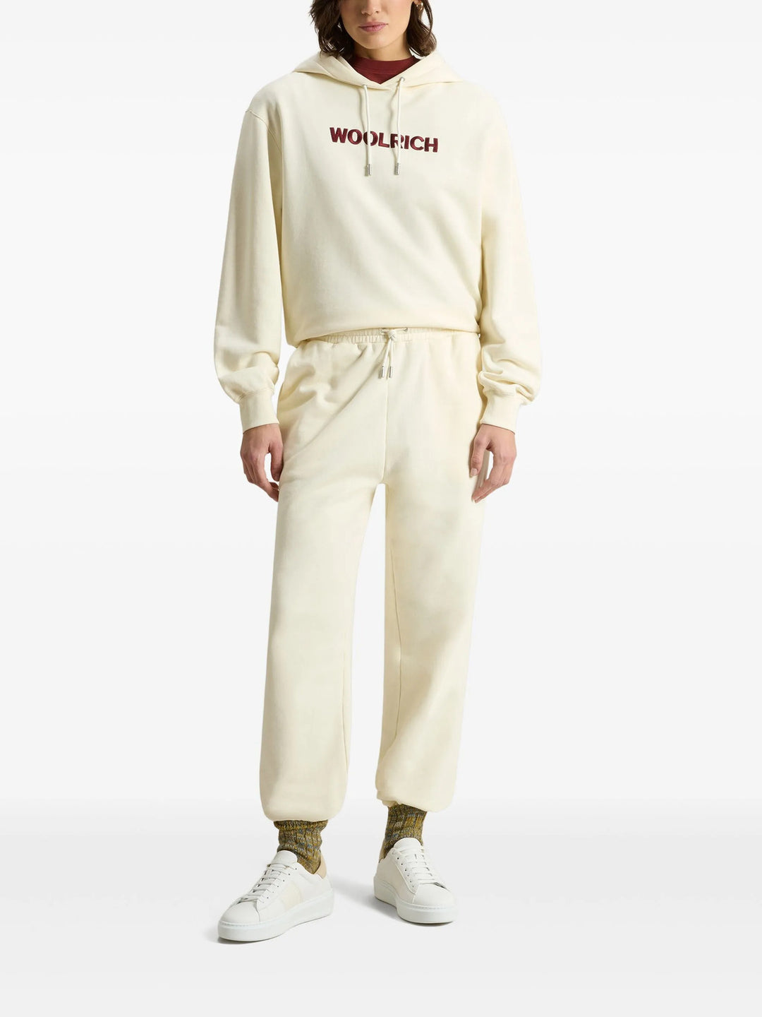 Woolrich broek van sweatstof van puur katoen-100% Katoen-DAMES BROEKEN-Room