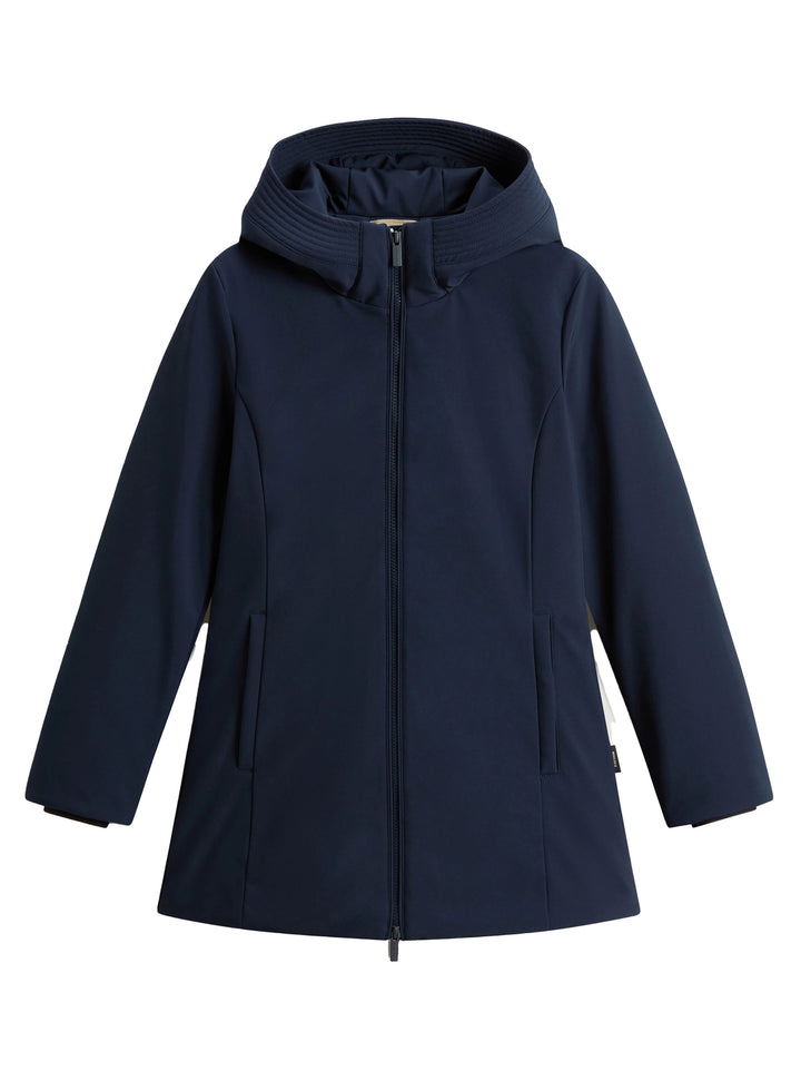 Woolrich Firth Parka Tech Softshell – Blauw-94% polyester, 65 elastaan-DAMES JASSEN & JACKS-Blauw