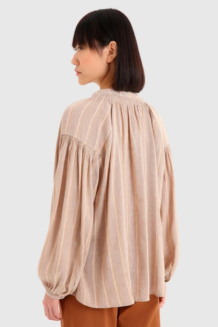 Woolrich FLUID STRIPE blouse-Buitenste stof: 56% Linnen, 39% Viscose, 5% Acetate-DAMES TOPS & BLOUSES-Beige