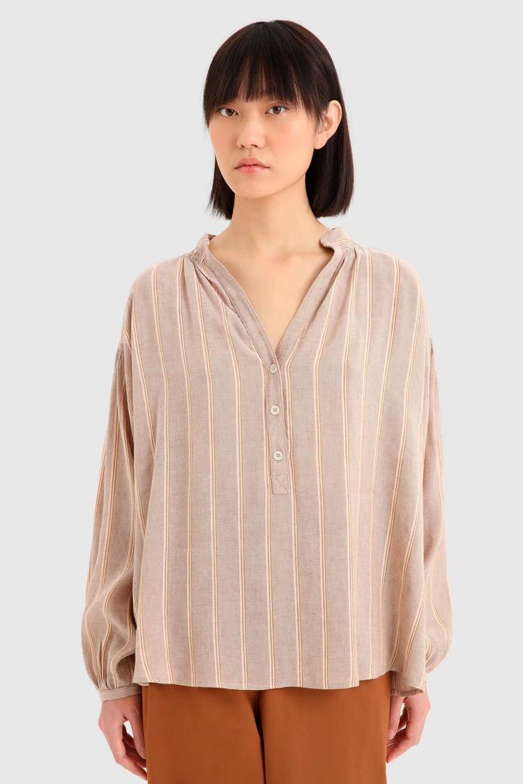 Woolrich FLUID STRIPE blouse-Buitenste stof: 56% Linnen, 39% Viscose, 5% Acetate-DAMES TOPS & BLOUSES-Beige