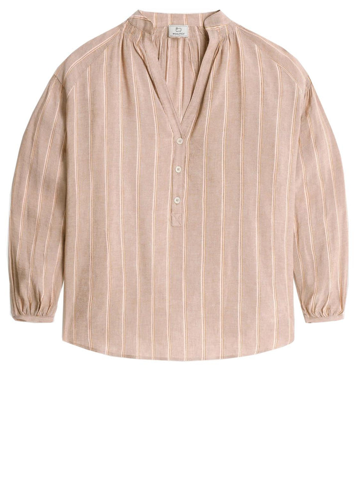 Woolrich FLUID STRIPE blouse-Buitenste stof: 56% Linnen, 39% Viscose, 5% Acetate-DAMES TOPS & BLOUSES-Beige