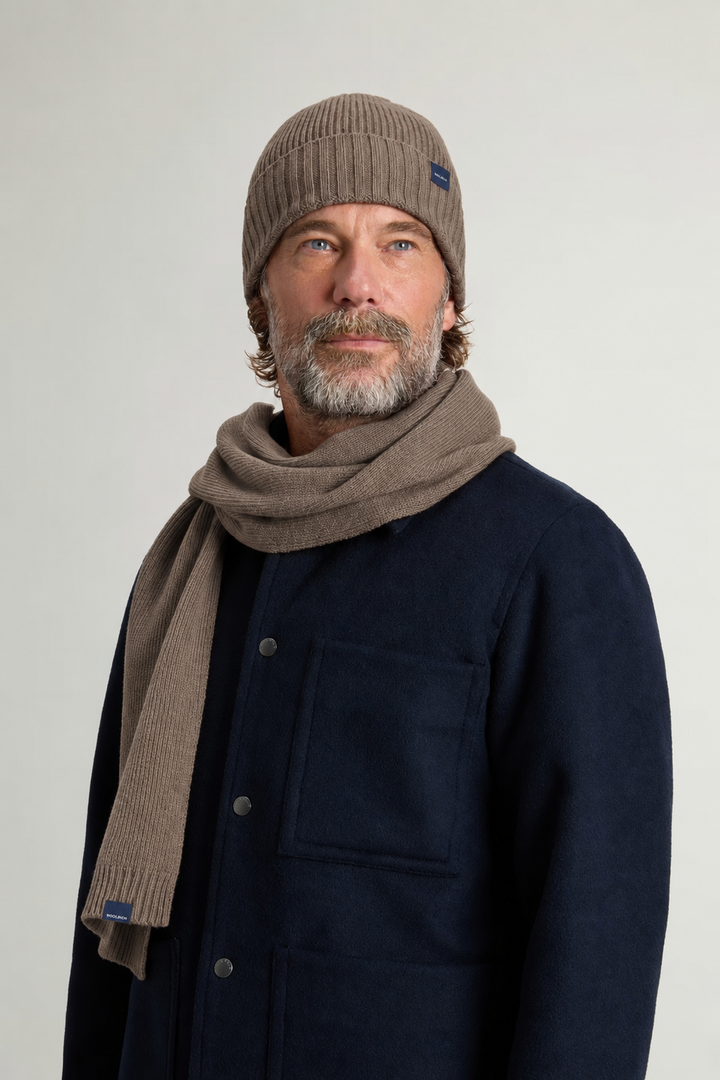 Woolrich Giftset Sjaal & Muts – Bruin-80% wol, 20% polyamide-HEREN ACCESSOIRES-Bruin