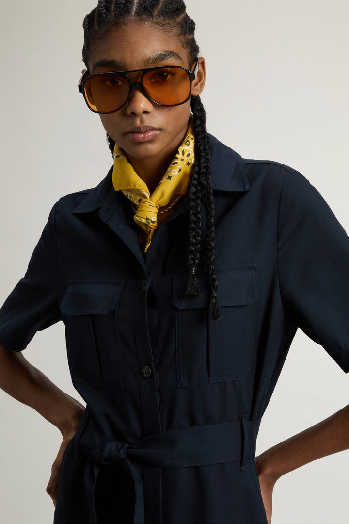 Woolrich lange jurk van Tencel-Buitenste: 100% Lyocell-DAMES JURKEN-Blauw