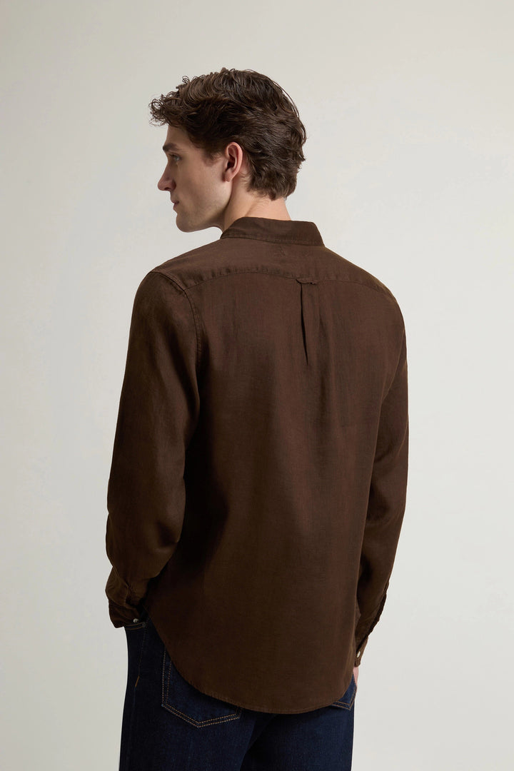 Woolrich Puur Linnen overhemd – Bruin-100% linnen-HEREN SHIRTS-Bruin
