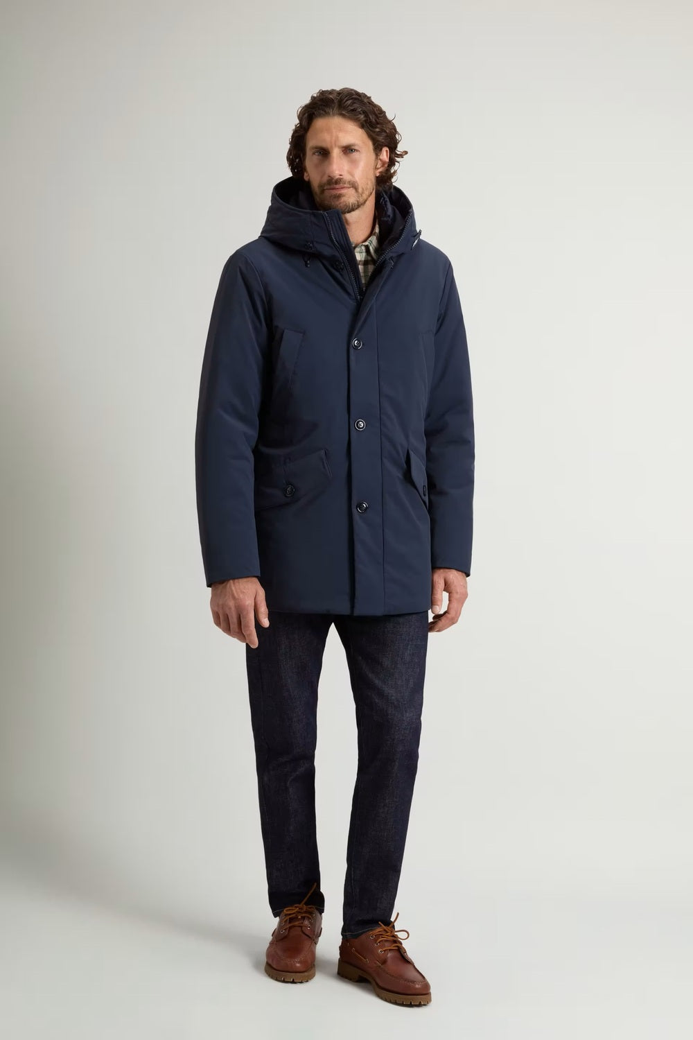 Woolrich Stretch Parka – Blauw-84% polyamide, 16% elastaan<br />Voering: 100% polyamide<br />Vulling: 100% polyester / 90