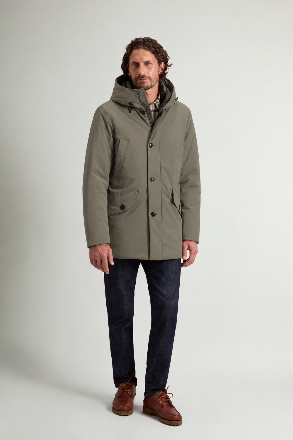 Woolrich Stretch Parka – Bruin-84% polyamide, 16% elastaan<br />Voering: 100% polyamide<br />Vulling: 100% polyester / 90