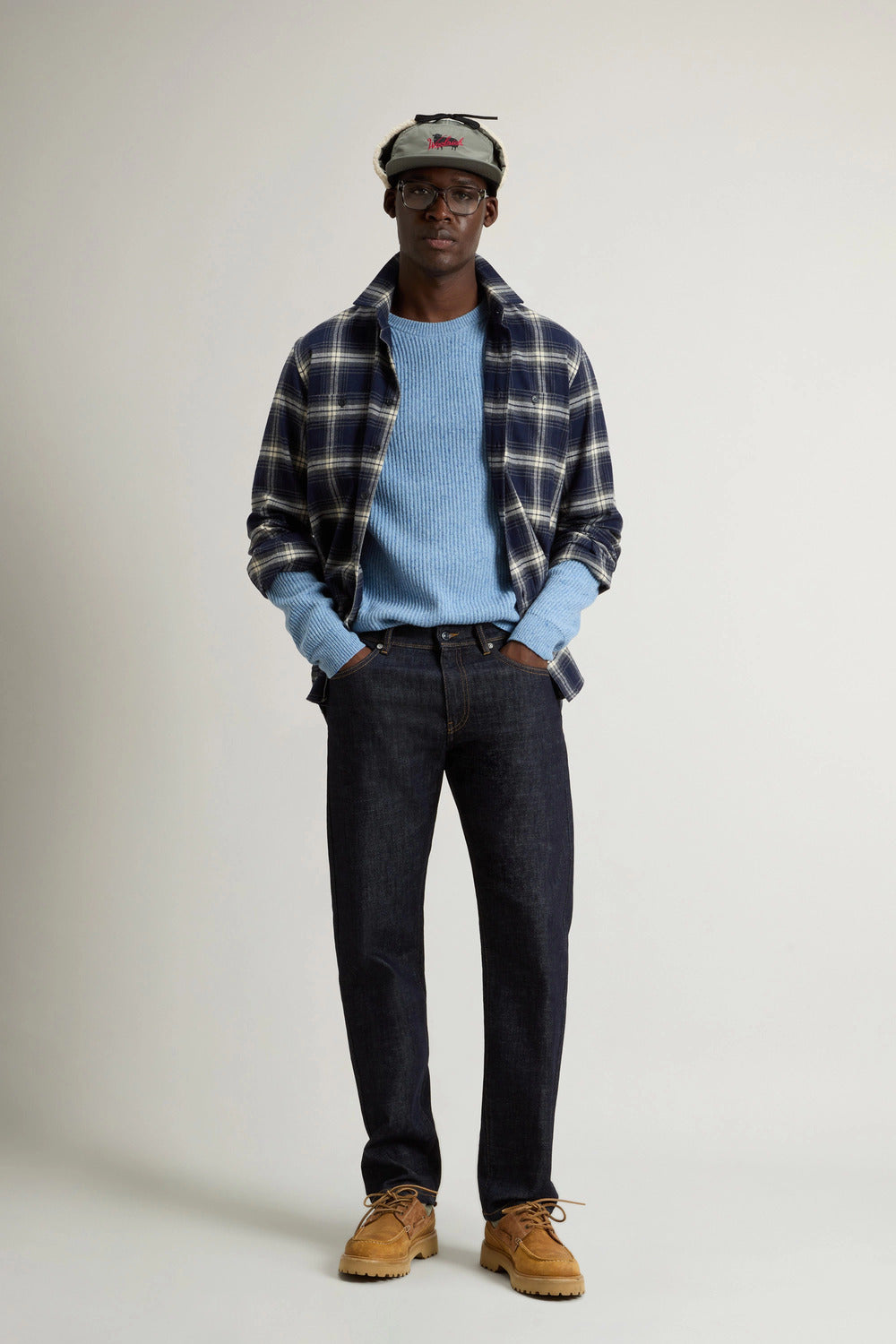 Woolrich Trui Ronde Hals – Blauw-30% wool, 30% viscose, 25% polyamide, 15% silk-HEREN TRUIEN & VESTEN-Blauw