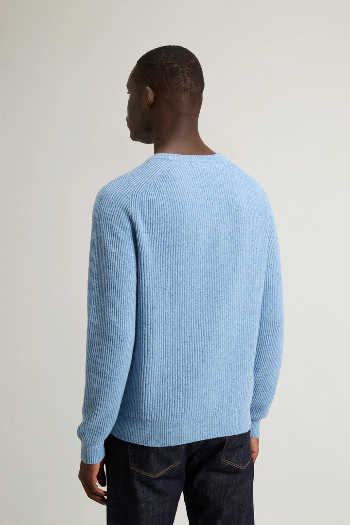 Woolrich Trui Ronde Hals – Blauw-30% wool, 30% viscose, 25% polyamide, 15% silk-HEREN TRUIEN & VESTEN-Blauw
