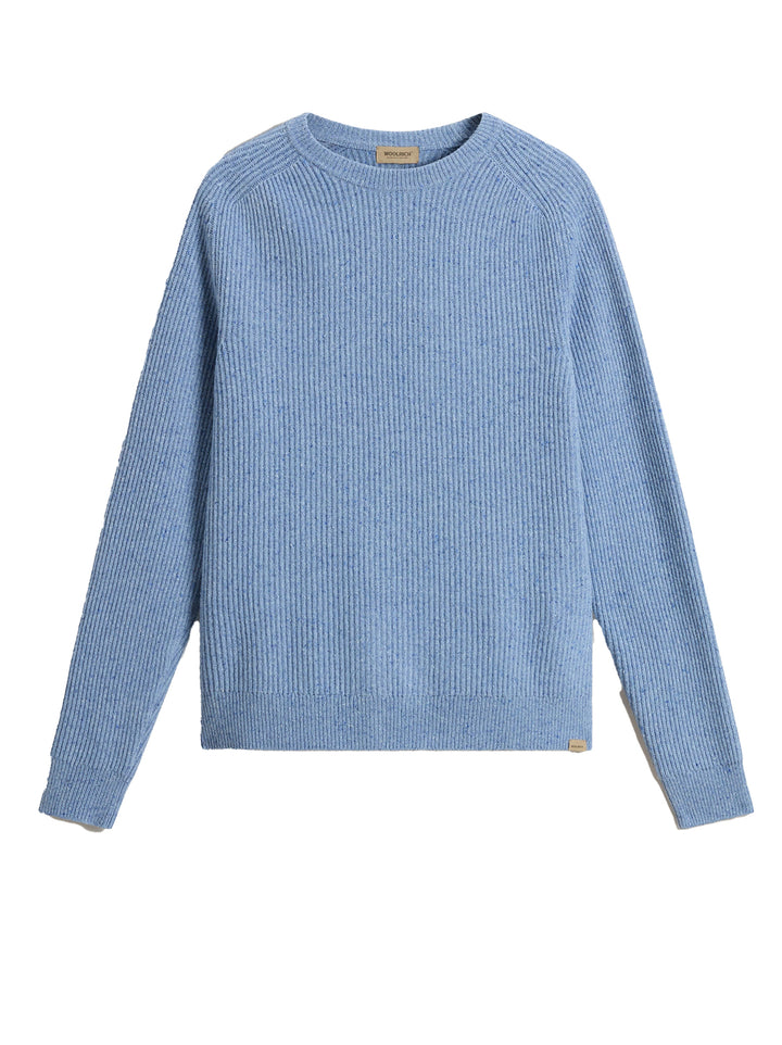 Woolrich Trui Ronde Hals – Blauw-30% wool, 30% viscose, 25% polyamide, 15% silk-HEREN TRUIEN & VESTEN-Blauw