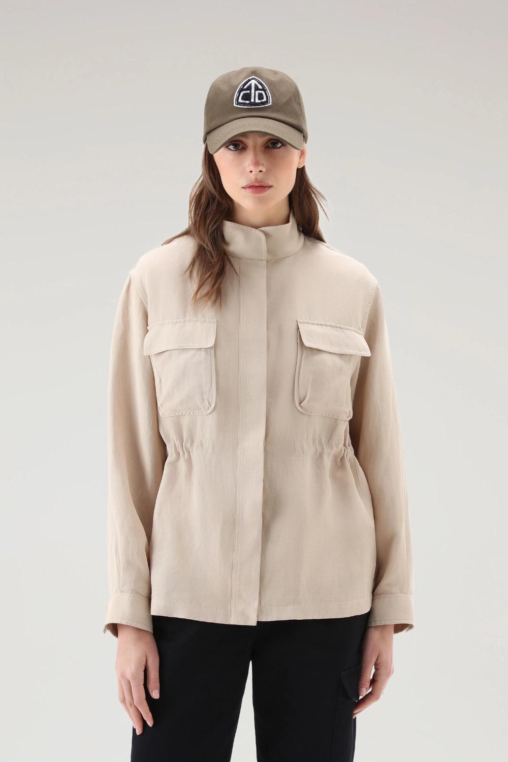 Woolrich UTILITY overshirt-74% viskose, 26% linnen-DAMES TRUIEN & VESTEN-Beige
