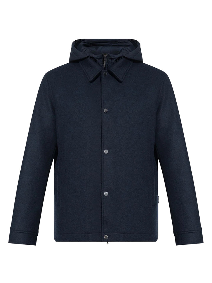 Woolrich Wollen Jack – Blauw-94% polyester, 6% elastaan-HEREN JASSEN & JACKS-Blauw