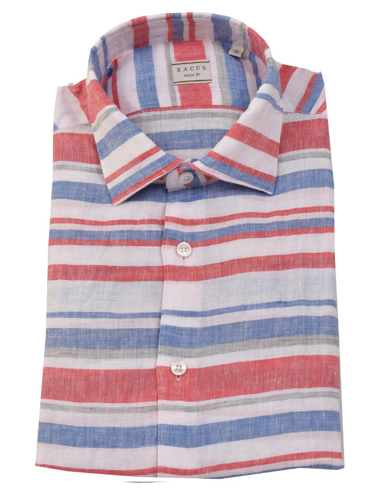 Xacus casual overhemd-100% linnen-HEREN SHIRTS-Rood