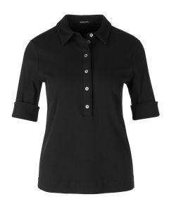 Marc Cain polo shirt van katoenrib in uni